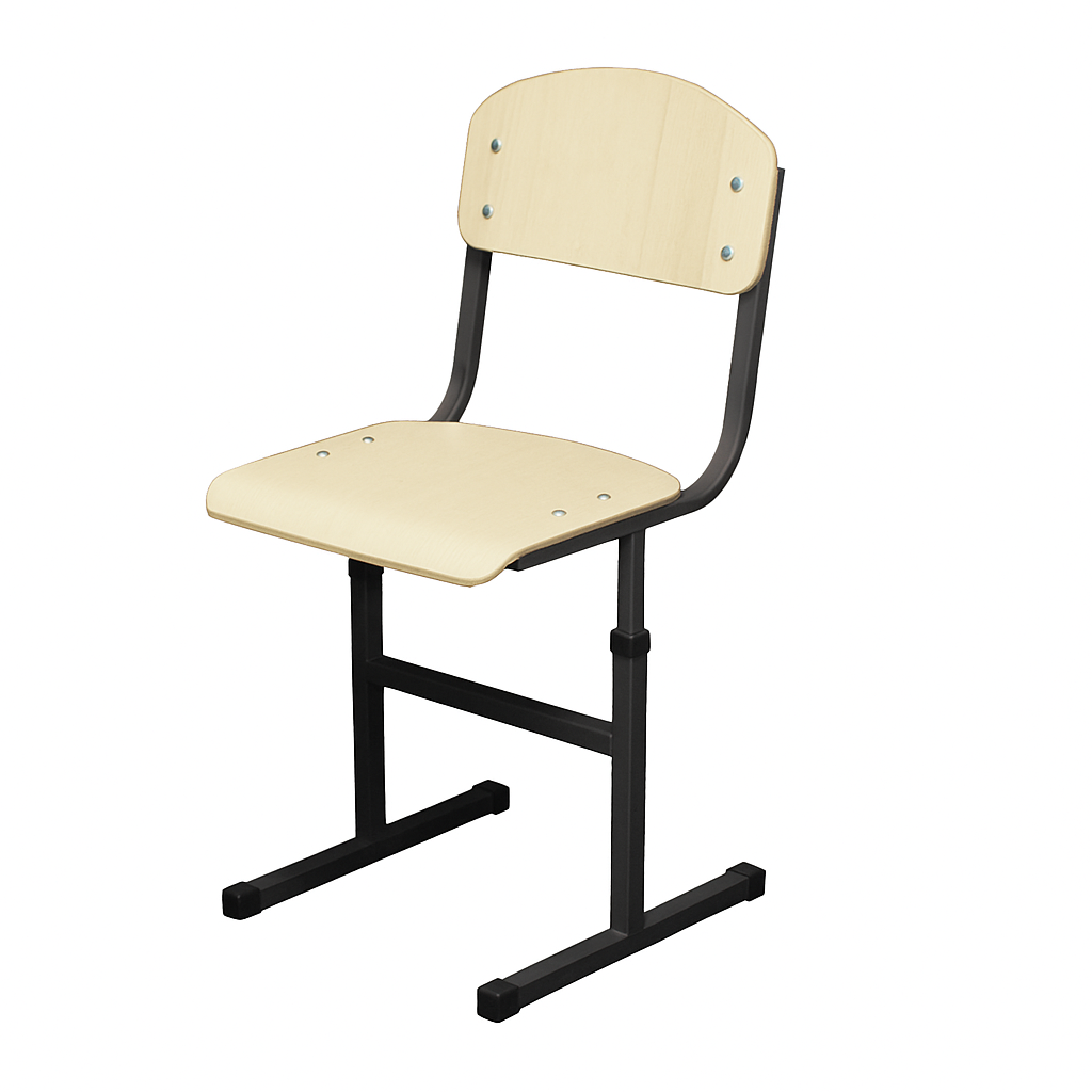 Стілець учнівський Т-подібний, з регулюванням глибини сидіння, та покриттям фанери пластиком HPL, на квадратній трубі, ЛЕЛЕКА, 380х424-465х775-855 мм.